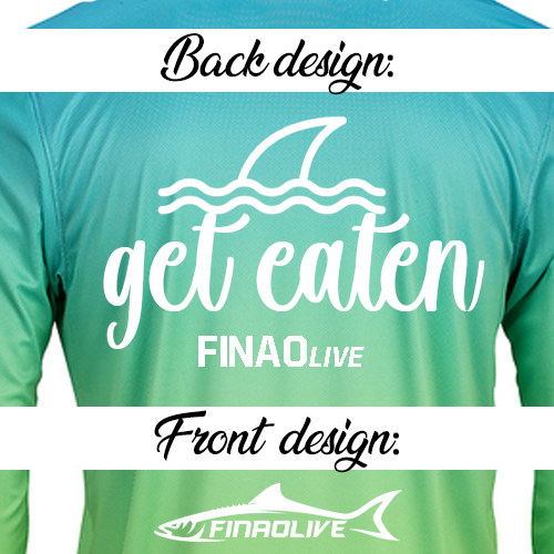 Unisex FINAO Aqua Blue/Lime Green Performance Fishing Shirt | FINAO_Aqua_Blue_Lime_Green_Performance_Get_Eatin.jpg