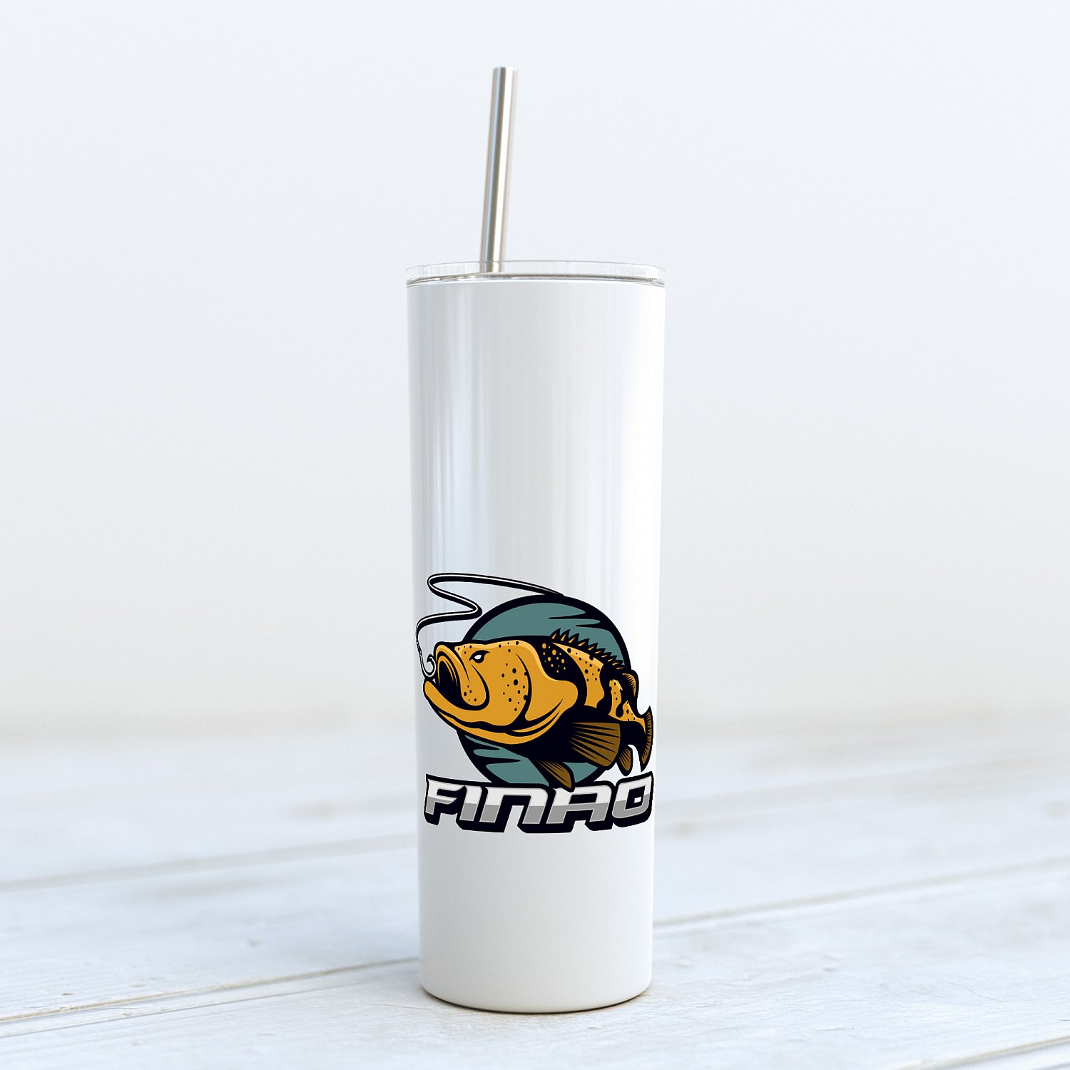 FINAO 20oz Skinny Tumbler with Metal Straw - Gold Goliath Grouper | FINAO_20oz_Skinny_Tumbler_Gold_Grouper.jpg