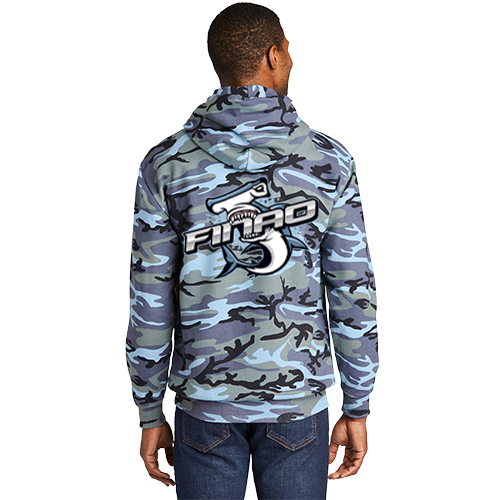 Blue Woodland Camo Hoodie | FINAO_Blue_Woodland_Camo_Sweatshirt_Shark_Bite.jpg