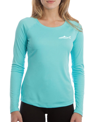 Ladies Long Sleeve Water Blue UV Solar Shirt | FINAO_Water_Blue_UV_Performance_Fishing_Long_Sleeve_Shirt_Front.jpg