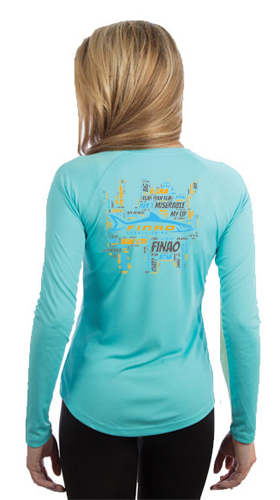 Ladies Long Sleeve Water Blue UV Solar Shirt | FINAO_Water_Blue_UV_Performance_Fishing_Long_Sleeve_Shirt_Word_Art.jpg
