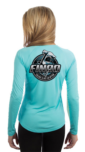 Ladies Long Sleeve Water Blue UV Solar Shirt | FINAO_Water_Blue_UV_Performance_Fishing_Long_Sleeve_Shirt_Shark_Turn.jpg