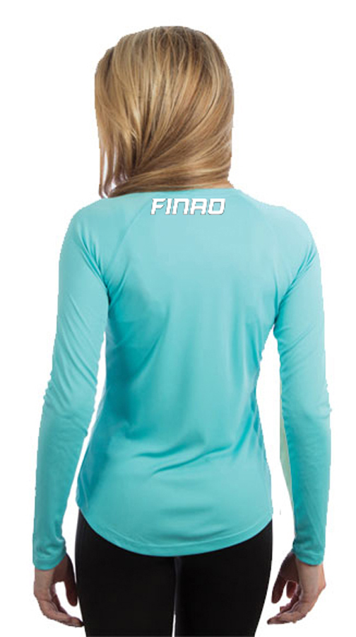 Ladies Long Sleeve Water Blue UV Solar Shirt | FINAO_Water_Blue_UV_Performance_Fishing_Long_Sleeve_FINAO_on_Collar.jpg